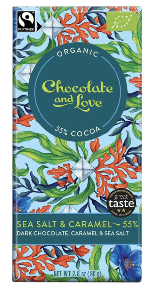 Шоколад Chocolate and Love чорний 55% органічний з карамеллю та морською сіллю 80г